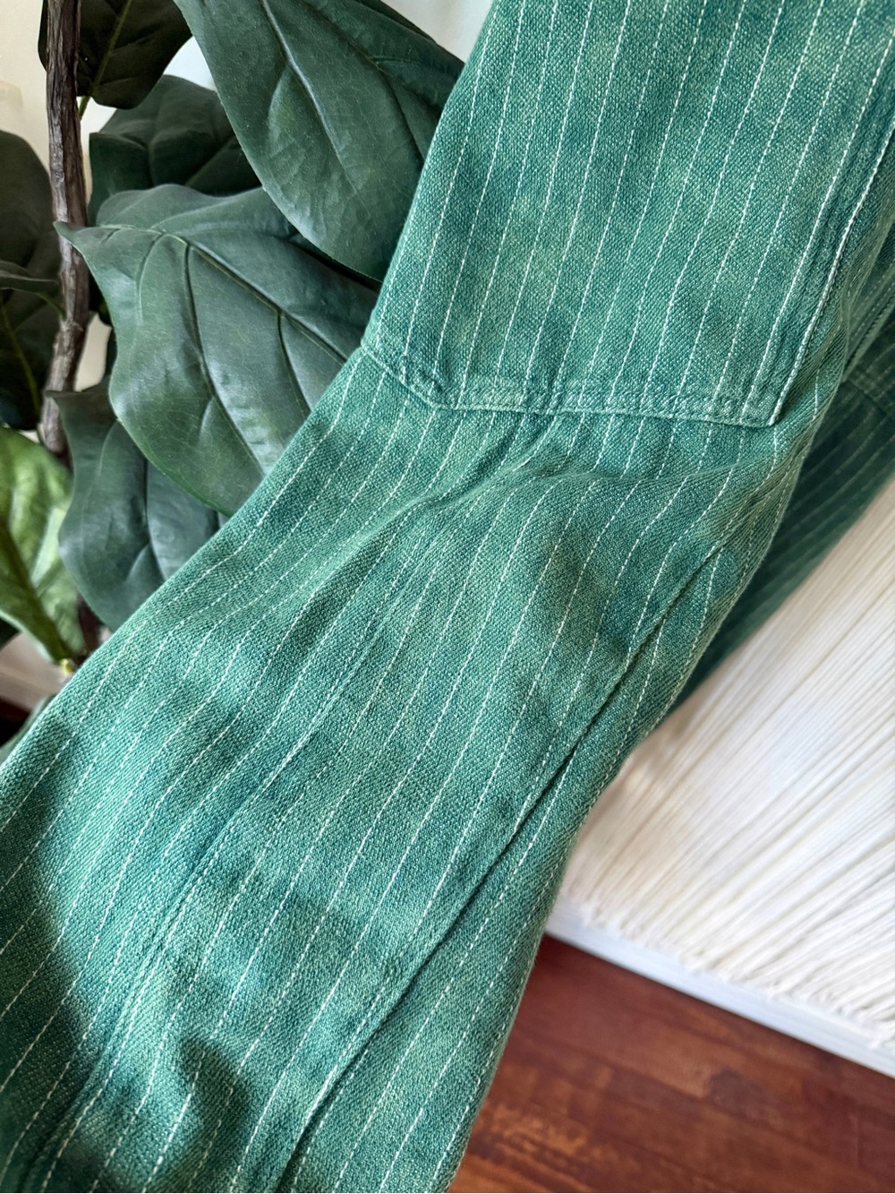 We the Free High Roller Mineral Wash Green Pinstripe Overall Jumpsuit M - Picture 7 of 16